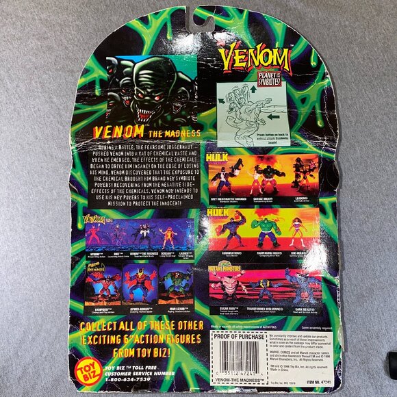 1996 ToyBiz Marvel Planet of the Symbiotes Venom The Madness Figure - Picture 3 of 14
